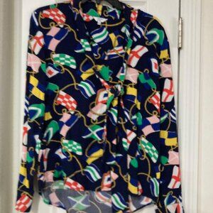 Ladies Crown & Ivy long sleeve size L "Nautical Flags" blouse